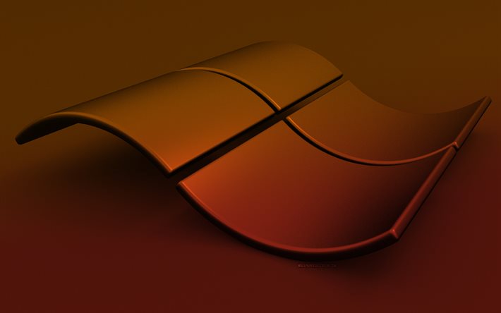 windows 주황색 로고, 4k, 창의적인, windows 물결 모양 로고, 운영체제, 윈도우 3d 로고, 오렌지 배경, 윈도우 로고, 윈도우
