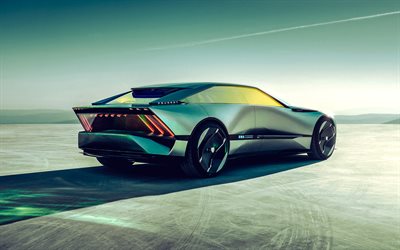 2023, concepto de inicio de peugeot, 4k, vista trasera, exterior, coche eléctrico, cupé, coches eléctricos, coches franceses, peugeot