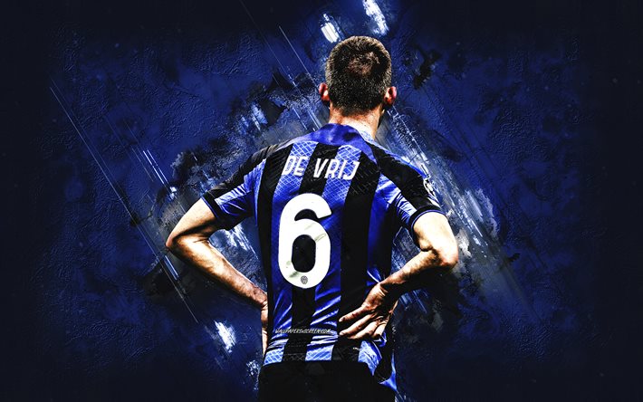 Stefan de Vrij, FC Internazionale, Dutch football player, Inter Milan, Serie A, Italy, blue stone background, football