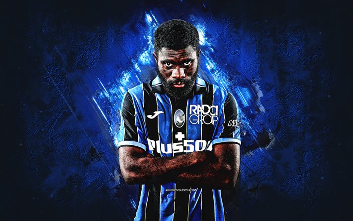 Jeremie Boga, Atalanta, Ivorian football player, midfielder, Serie A, Italy, football, blue grunge background