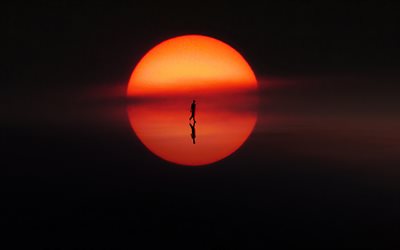 silueta de hombre, 4k, vagabundo, luna, reflexión, noche, soledad, déjame solo