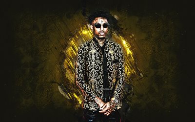 21 Savage, British rapper, creative art, Sheyaa Bin Abraham-Joseph, 21 Savage art, gold stone background