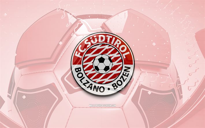 FC Sudtirol glossy logo, 4K, red football background, Serie B, soccer, italian football club, FC Sudtirol 3D logo, FC Sudtirol emblem, Sudtirol FC, football, sports logo, FC Sudtirol