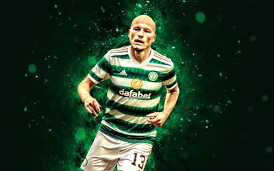 Aaron Mooy, 4k, green neon lights, Celtic FC, Scottish Premiership, Australian footballers, Aaron Mooy 4K, green abstract background, football, soccer, Aaron Mooy Celtic