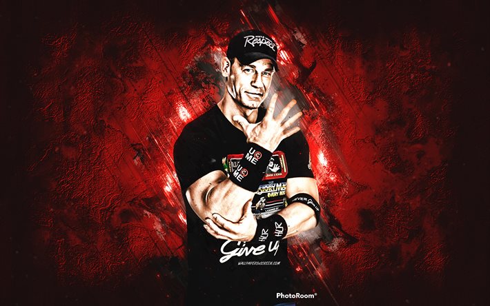 John Cena, WWE, Portrait, American Wrestler, John Felix Anthony Cena, The Prototype, red stone background, World Wrestling Entertainment, grunge art
