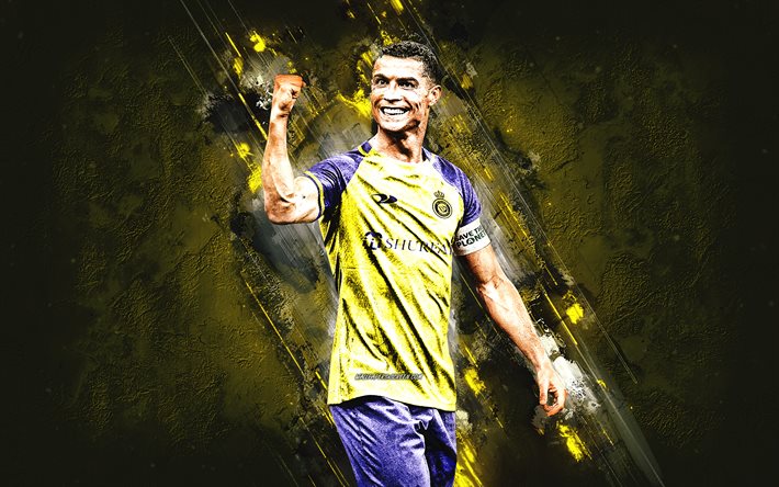 Cristiano Ronaldo, Al Nassr FC, CR7, Portuguese Football Player, Yellow Stone Background, Saudi Arabia, Football, Al Nassr Football Club, Riyadh