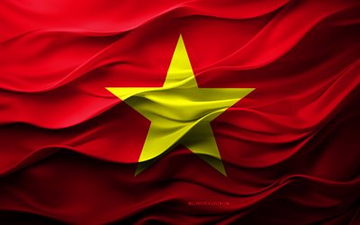 4k, bandiera del vietnam, paesi asiatici, bandiera 3d del vietnam, asia, flag del vietnam, texture 3d, giorno del vietnam, simboli nazionali, 3d art, vietnam