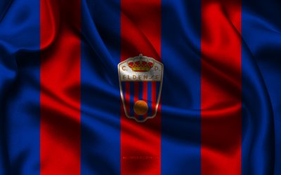 4k, CD Eldense logo, blue red silk fabric, Spanish football team, CD Eldense emblem, Segunda Division, CD Eldense, Spain, football, CD Eldense flag, Eldense FC