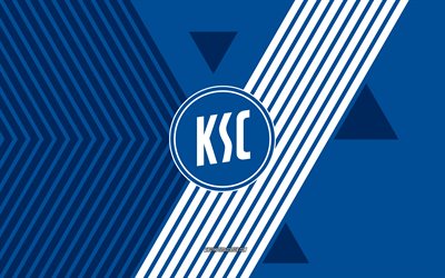 logo karlsruher sc, 4k, équipe de football allemande, fond de lignes blanches bleues, karlsruher sc, bundesliga 2, allemagne, ligne d'art, karlsruher sc emblem, football
