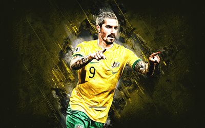 jamie maclaren, squadra di calcio nazionale australiana, calciatore australiano, sfondo di pietra gialla, australia, calcio