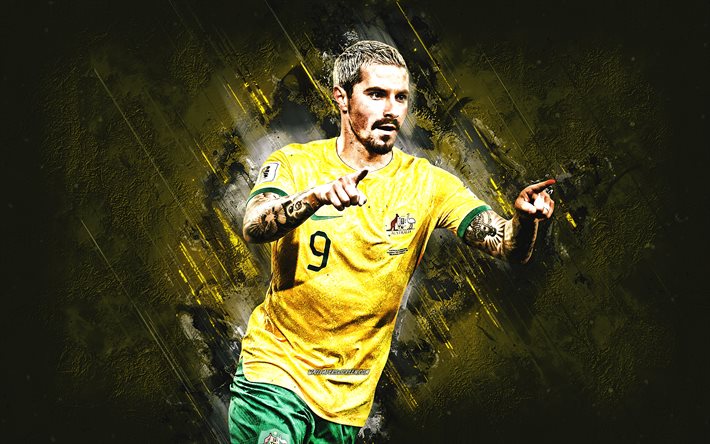 jamie maclaren, equipo de fútbol nacional de australia, futbolista australiano, fondo de piedra amarilla, australia, fútbol americano