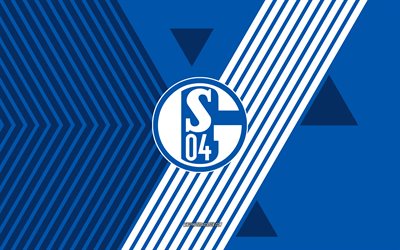 شعار fc schalke 04, 4k, فريق كرة القدم الألماني, خلفية الخطوط البيضاء الزرقاء, fc schalke 04, البوندسليجا 2, ألمانيا, فن الخط, fc schalke 04 emblem, كرة القدم
