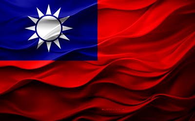 4k, bandiera di taiwan, paesi asiatici, bandiera 3d taiwan, asia, flag di taiwan, texture 3d, giorno di taiwan, simboli nazionali, 3d art, taiwan
