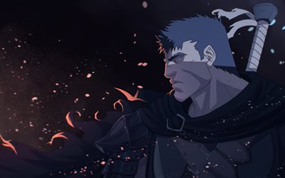 4k, Guts, night, Berserk, manga, anime characters, protagonist, Berserk characters, warrior, Guts Berserk