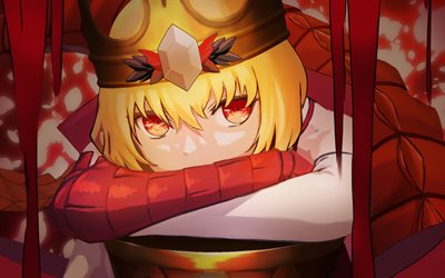 bête vi s, yeux rouges, lune, manga, fate grand order arcade, sabre sab, charcateurs d'anime, sabre, fate supplémentaire