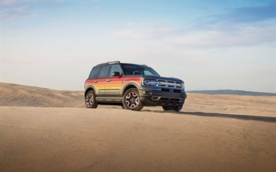 ford bronco sport, 4k, desierto, 2025 autos, fuera de la carretera, nuevo ford bronco, extremo, gris ford bronco, dunas de arena, 2025 ford bronco, autos americanos, vado, suvs