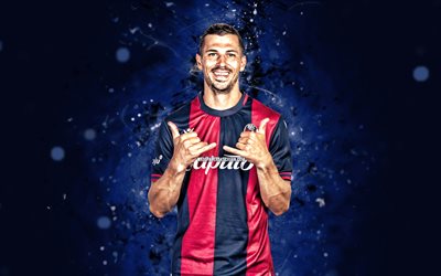 Remo Freuler, 4k, blue neon lights, Bologna FC, Serie A, Swiss footballers, Remo Freuler 4K, football, soccer, Bologna FC 1909, Remo Freuler Bologna