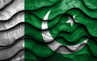 4k, pakistansk flagga, asiatiska länder, trä 3d  vågor flaggor, pakistans dag, pakistans flagg, vågiga sidenflaggor, pakistan träflagga, pakistanska nationella symboler, pakistflagg, pakistan