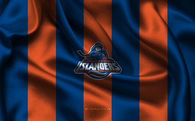4k, bridgeport islander logo, orangefarbener blauer seidenstoff, american hockey team, bridgeport islanders emblem, ahl, bridgeport islander, usa, eishockey, bridgeport islanders flagge, american hockey league