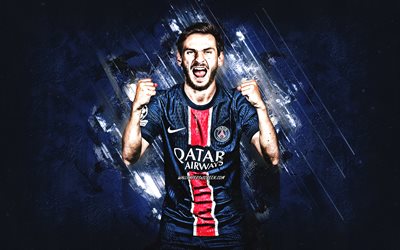 khvicha kvaratskhelia, psg, ジョージアのサッカー選手, パリ・サンジェルマン, 青い石の背景, グランジアート, リーグ1, フランス, フットボール