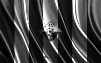 4k, logotipo de rheindorf altach, bundesliga austriaca, textura de seda blanca y negra, bandera de rheindorf altach, club de fútbol austriaco, fútbol, bandera de seda, emblema de rheindorf altach, austria, insignia de rheindorf altach, rheindorf altach