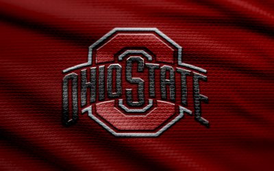 logotipo de tela de los buckeyes del estado de ohio, 4k, fondo de tela roja, ncaaf, bokeh, fútbol americano, logotipo de los buckeyes del estado de ohio, ncaa, emblema de los buckeyes del estado de ohio, diez grandes, buckeyes del estado de ohio
