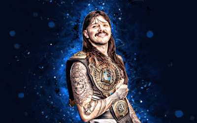 4k, dominik mysterio, blå neonljus, wwe, kreativ, amerikansk brottare, dominik oscar gutierrez, dominik mysterio med bälte, blå abstrakt bakgrund, world wrestling entertainment, brottare, dominik mysterio 4k