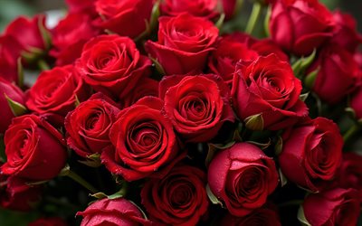 rote rosenknospen, riesiger strauß roter rosen, hintergrund mit rosen, rote rosen, strauß roter rosen, romantischer blumenstrauß, rosen