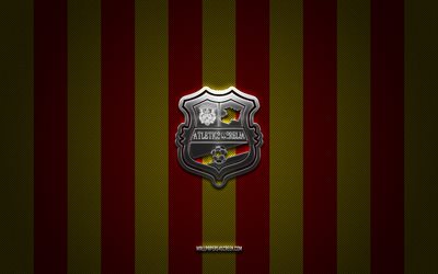 Atletico Morelia logo, Mexican football club, Liga de Expansion MX, red yellow carbon background, Atletico Morelia emblem, football, Atletico Morelia, Mexico