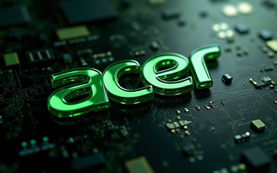logotipo de vidro verde da acer, 4k, logotipo da acer, sinal 3d da acer, fundo preto, emblema acer, logotipo 3d da acer, acer, fundo de tecnologia preta, sinal de acer