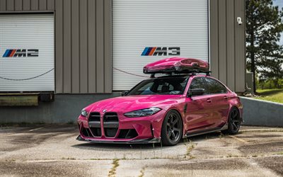 2026, BMW M3, G80, front view, exterior, tuning M3 G80, pink M3 G80, pink BMW M3, tuning, BMW M3 tuning, German cars, BMW