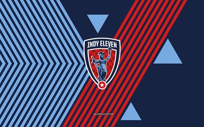 Indy Eleven logo, 4k, American soccer team, red blue lines background, Indy Eleven, USL, USA, line art, Indy Eleven emblem, football, soccer