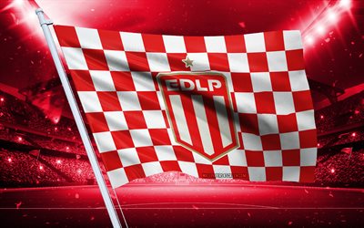 4k, estudiantes de la plata logosu, arjantin futbol kulübü, stadyum bayrağı, estudiantes de la plata taraftar bayrağı, estudiantes de la plata, kırmızı beyaz bayrak, estudiantes de la plata amblemi, arjantin, futbol, club estudiantes de la plata