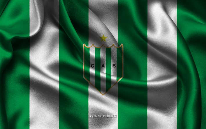 4k, logotipo de ca banfield, tela de seda blanca verde, equipo de fútbol de argentina, ca banfield emblema, división de primera argentina, ca banfield, argentina, fútbol americano, bandera de ca banfield, fútbol, banfield fc