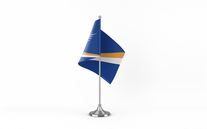 4k, bandera de mesa de las islas marshall, fondo blanco, bandera de las islas marshall, bandera de las islas marshall en metal stick, símbolos nacionales, islas marshall