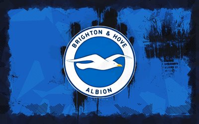 شعار برايتون هوف ألبيون جرونج, 4k, الدوري الممتاز, خلفية الجرونج الأزرق, كرة القدم, شعار برايتون هوف ألبيون, نادي كرة القدم الإنجليزي, برايتون هوف ألبيون