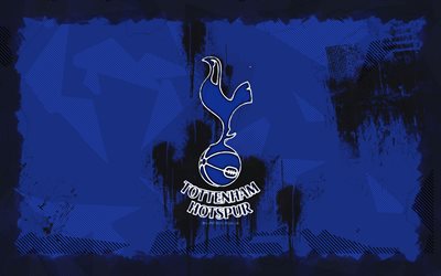 Tottenham Hotspur grunge logo, 4k, Premier League, blue grunge background, soccer, Tottenham Hotspur emblem, football, Tottenham Hotspur logo, english football club, Tottenham Hotspur FC