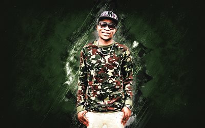 maestro kg, kgaogelo moagi, singer sudafricano, sfondo di pietra verde, grunge art, star sudafricano