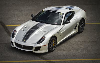 Ferrari 599 GTO, supercars, carretera, blanco ferrari