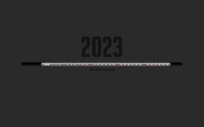 calendario junio ​​2023, fondo gris, infografía de línea de tiempo, calendarios 2023, junio, 2023 conceptos, arte lineal