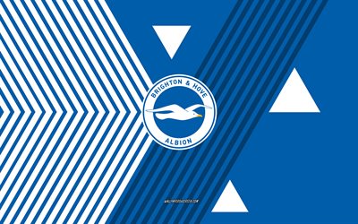 شعار نادي برايتون هوف ألبيون, 4k, فريق كرة القدم الإنجليزي, خطوط بيضاء زرقاء الخلفية, برايتون هوف ألبيون, الدوري الممتاز, إنكلترا, فن الخط, كرة القدم
