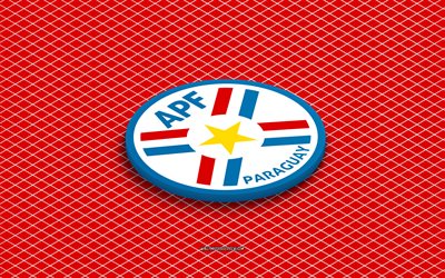 4k, isometrisches logo der paraguayischen fußballnationalmannschaft, 3d kunst, isometrische kunst, paraguayische fußballnationalmannschaft, roter hintergrund, paraguay, fußball, isometrisches emblem