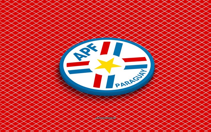 4k, Paraguay national football team isometric logo, 3d art, isometric art, Paraguay national football team, red background, Paraguay, football, isometric emblem