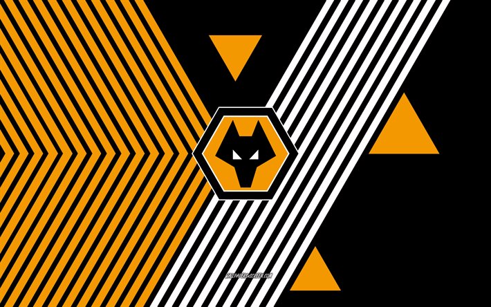 Wolverhampton Wanderers FC logo, 4k, English football team, orange black lines background, Wolverhampton Wanderers FC, Premier League, England, line art, Wolverhampton Wanderers FC emblem, football, Wolves