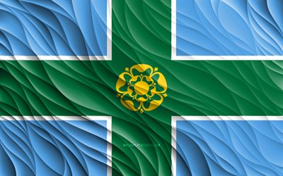 bandiera del derbyshire, 4k, bandiere di seta 3d, contee dell'inghilterra, giorno del derbyshire, onde di tessuto 3d, bandiere ondulate di seta, contee inglesi, derbyshire, inghilterra