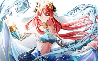 Nilou, water splashes, Genshin Impact, artwork, waves, manga, Genshin Impact characters, protagonist, Nilou Genshin Impact
