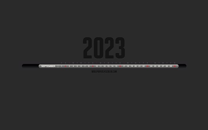 calendario septiembre 2023, fondo gris, infografía de línea de tiempo, calendarios 2023, septiembre, 2023 conceptos, arte lineal