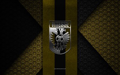 SBV Vitesse, Eredivisie, yellow black knitted texture, SBV Vitesse logo, Dutch football club, SBV Vitesse emblem, football, Vitesse, Netherlands, SBV Vitesse badge, Vitesse FC