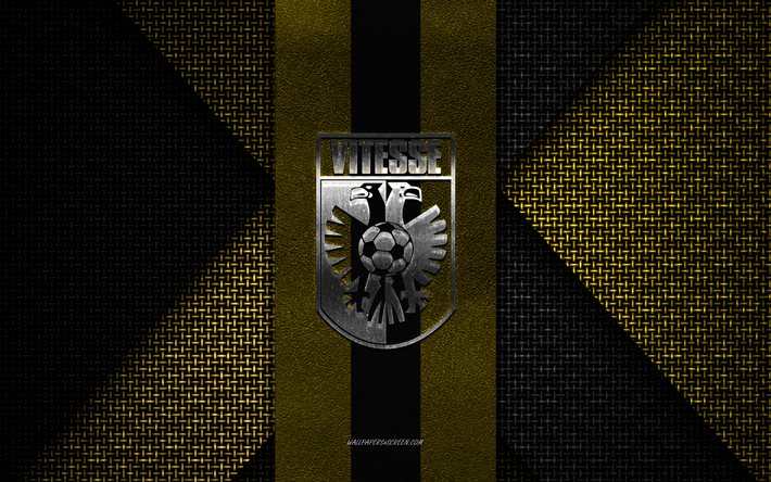 SBV Vitesse, Eredivisie, yellow black knitted texture, SBV Vitesse logo, Dutch football club, SBV Vitesse emblem, football, Vitesse, Netherlands, SBV Vitesse badge, Vitesse FC