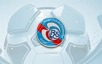rc strasbourg alsace kiiltävä logo, 4k, sininen jalkapallo tausta, ligue 1, jalkapallo, ranskalainen jalkapalloseura, rc strasbourg alsace 3d logo, rc strasbourg alsace  tunnus, strasbourg alsace fc, urheilun logo, rc strasbourg alsace